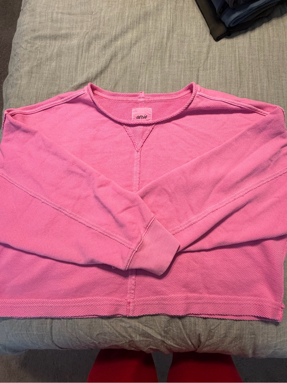 aerie Bubblegum Pink V-Stitch Crewneck Sweatshirt